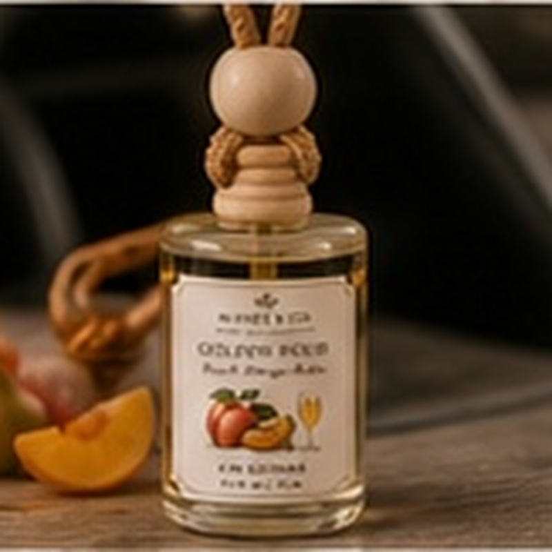 Golden Hour Car Diffuser, fully shown with its matching label in a lifestyle scene