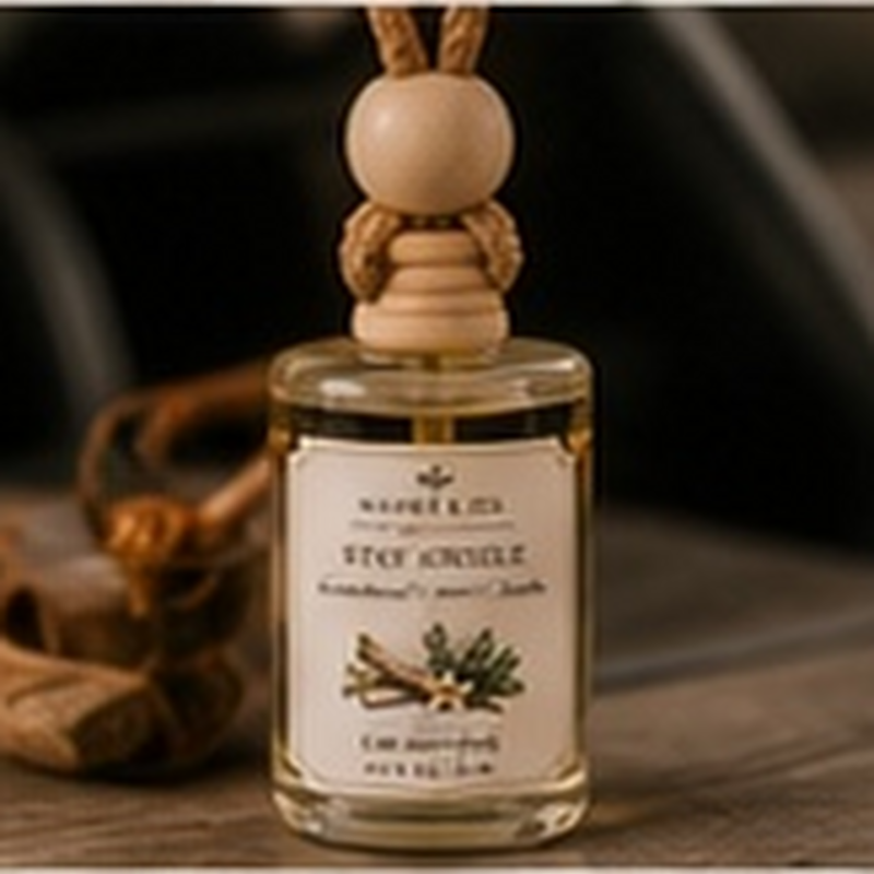 Stay Awhile Car Diffuser, fully shown with its matching label in a lifestyle scene