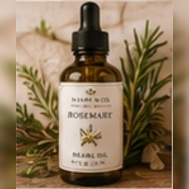 Rosemary Facial Oil, fully shown with its matching label in a lifestyle scene