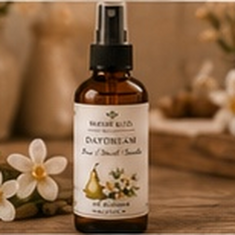 Daydream Room Spray, fully shown with its matching label in a lifestyle scene