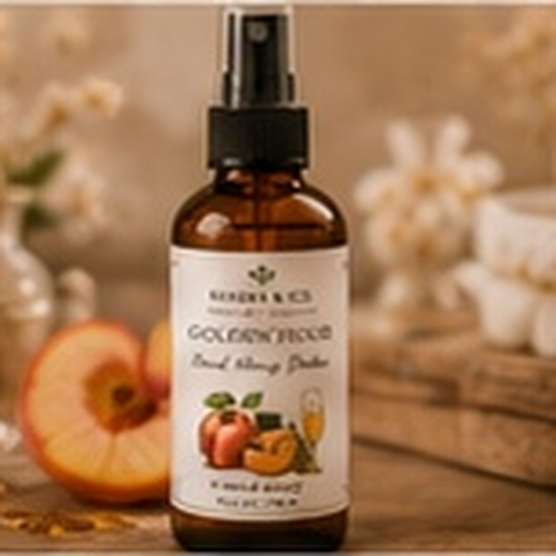 Golden Hour Room Spray, fully shown with its matching label in a lifestyle scene