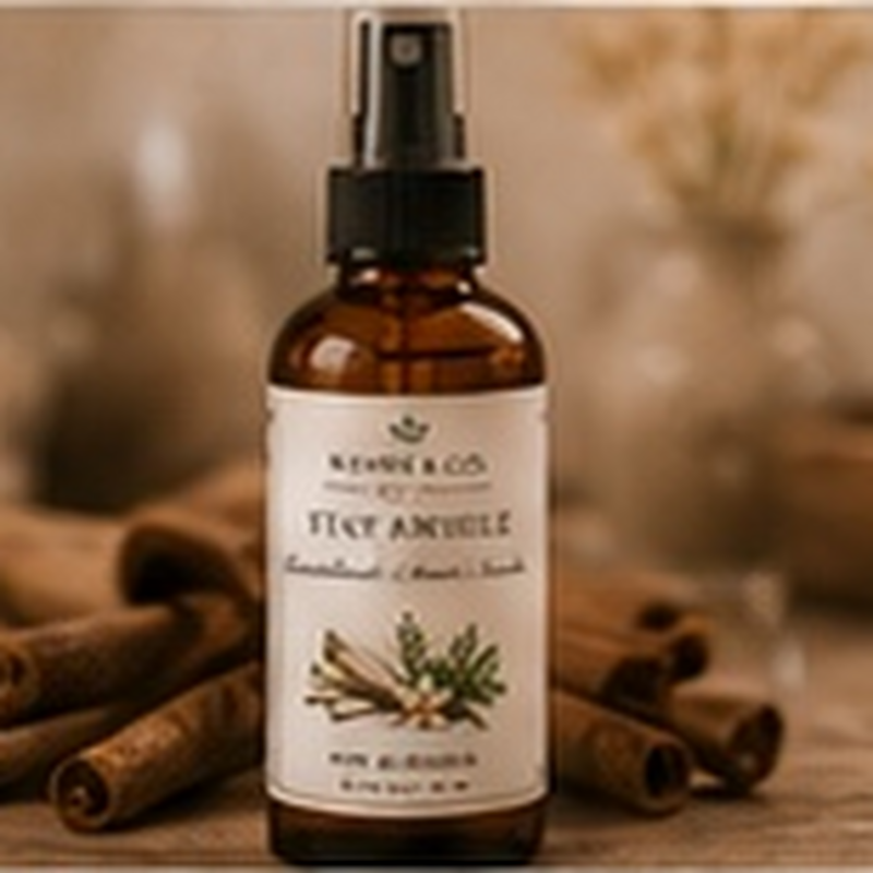 Stay Awhile Room Spray, fully shown with its matching label in a lifestyle scene